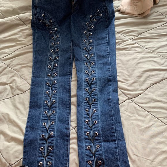 VENUS Denim Lace Up Skinny Jeans - Picture 3 of 5